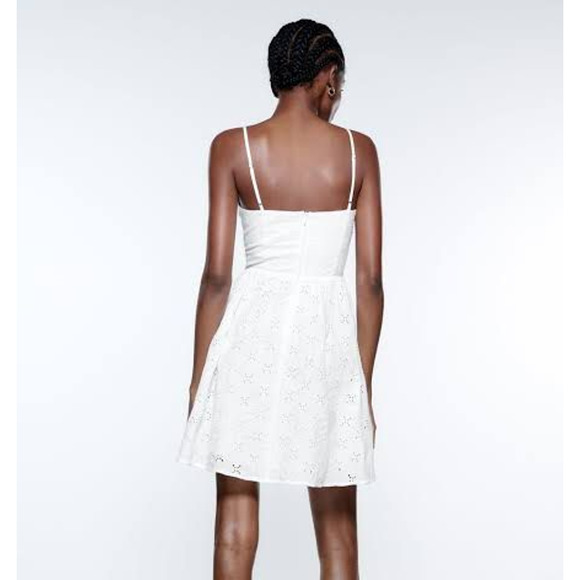 ZARA Mini Dress Openwork Embroidered Eyelet V-Neck Spaghetti Strap Cottagecore - Picture 5 of 13